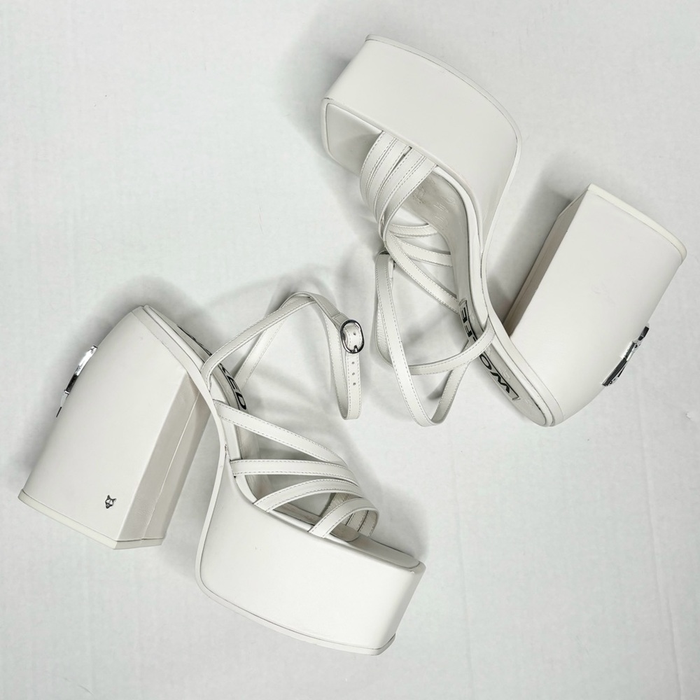 Naked Wolfe 100% Genuine Leather Jada White Platform Chunky Heels